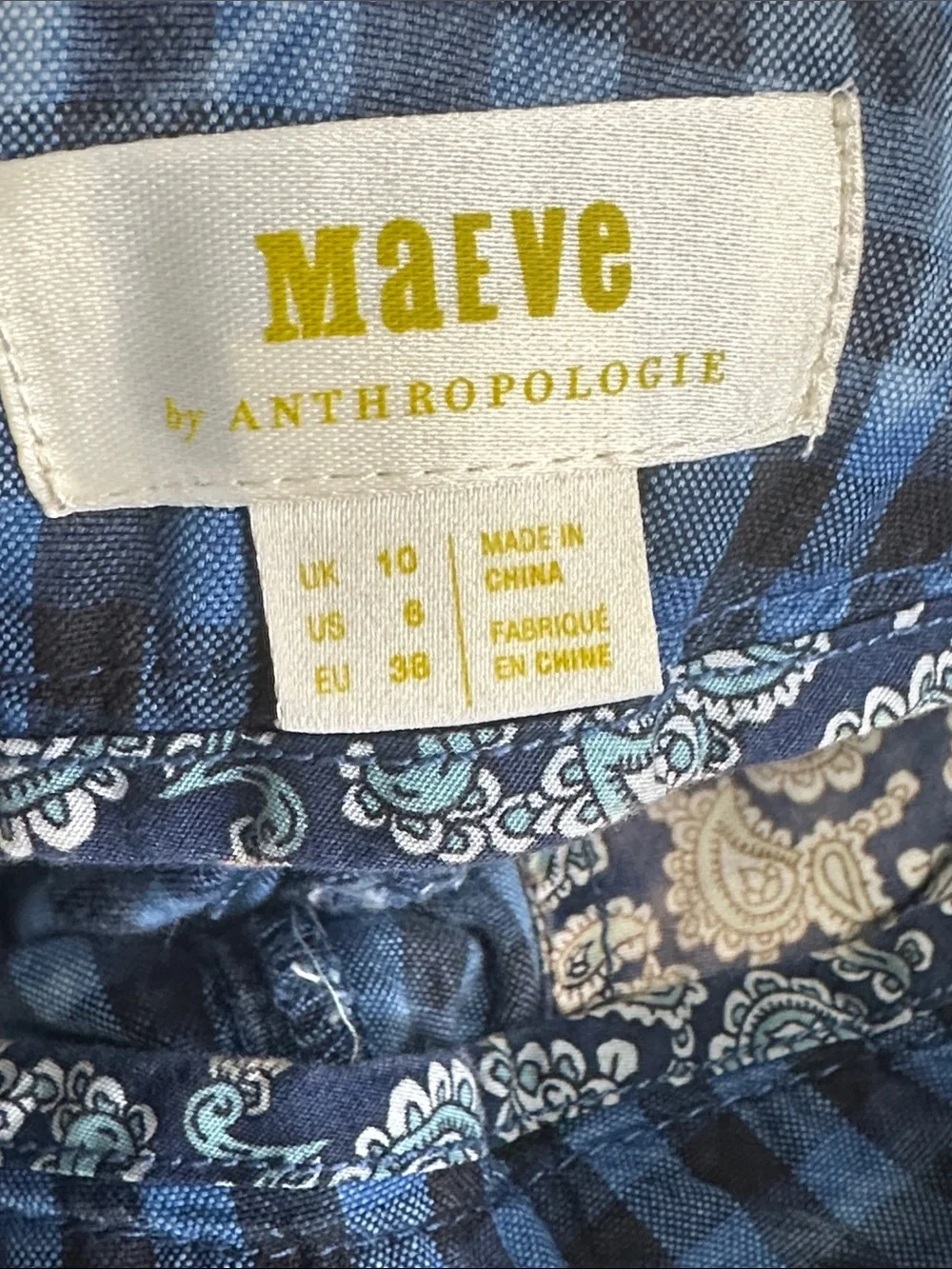 Anthropologie Maeve Avryl Bleached Gingham Pants Blue Size‎ 6 High Rise Tapered